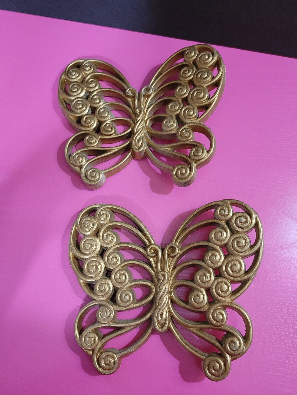 Vintage Burwood Products Gold Butterfly Wall Decor Set Of 2 Plastic (1668)
